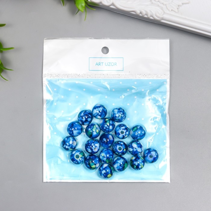 Бусины для творчества пластик Бусины для творчества пластик "Мраморные. Сапфир" d=1,2 см набор 20 гр