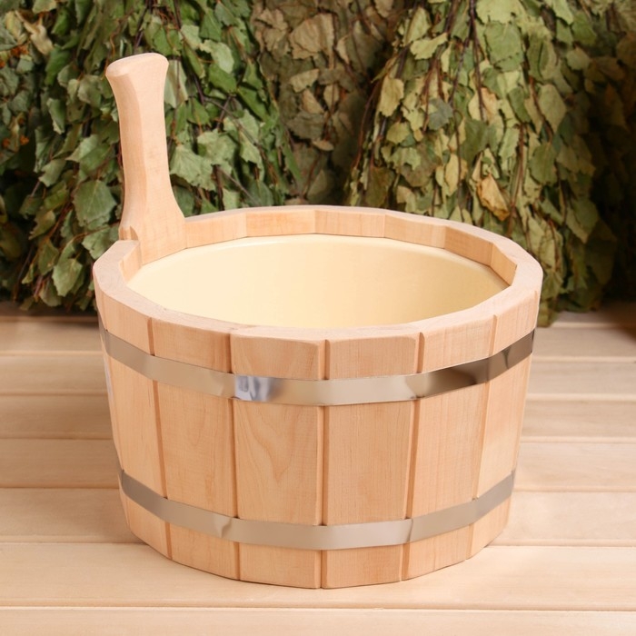 Шайка одноручная из ольхи, 5 л, с пластмассовой вставкой Шайка одноручная из ольхи, 5 л, с пластмассовой вставкой