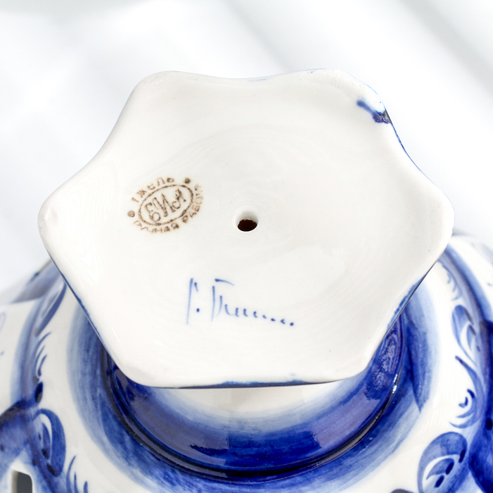 Конфетница на ножке "Весна", гжель, фарфор, 13х18 см