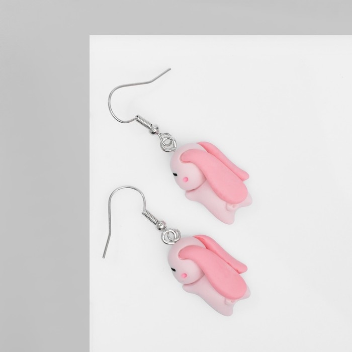 Серьги ассорти «Радость» зайцы, цвет розовый в серебре Серьги ассорти «Радость» зайцы, цвет розовый в серебре