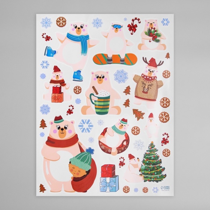 Наклейка интерьерная цветная Наклейка интерьерная цветная "Белые мишки" 30х40 см