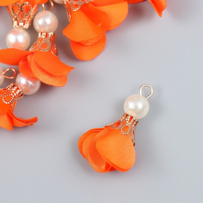 Декор для творчества текстиль Декор для творчества текстиль "Цветок с жемчужиной. Алый" набор 10 шт 2,5 см