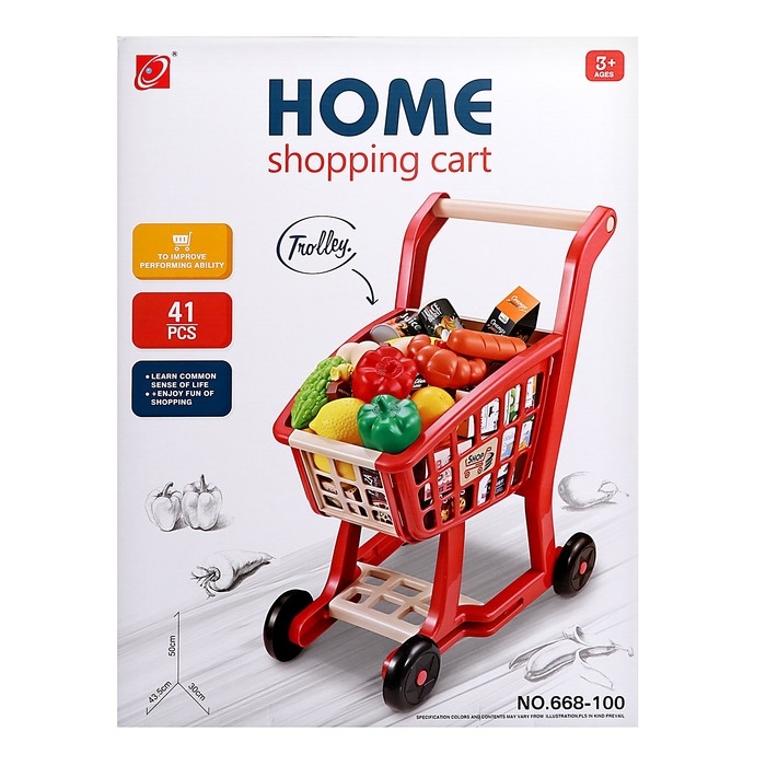 Продуктовая тележка «Шопинг» с продуктами, 42 предмета Продуктовая тележка «Шопинг» с продуктами, 42 предмета