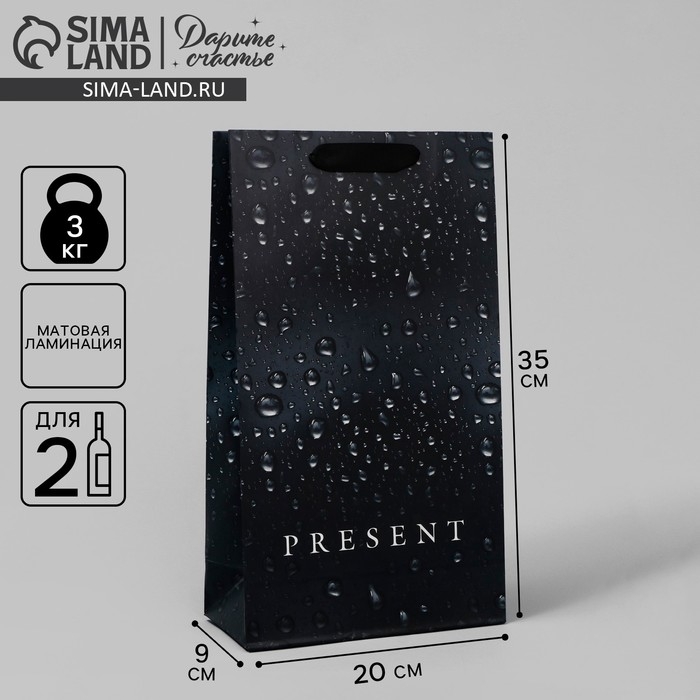 Пакет подарочный под две бутылки, упаковка, Black, 35 х 20 х 9 см Пакет подарочный под две бутылки, упаковка, Black, 35 х 20 х 9 см