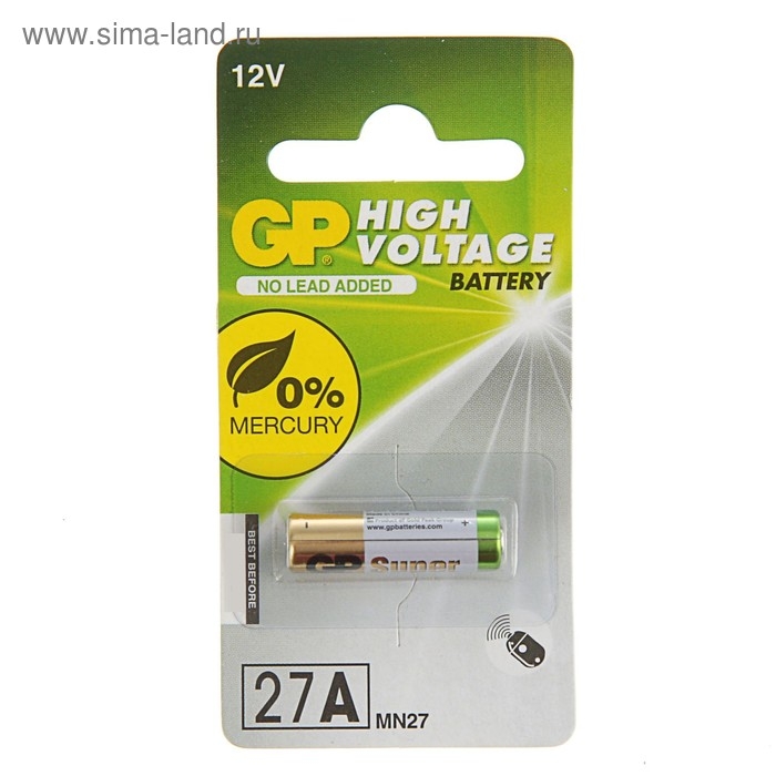 Батарейка алкалиновая GP Mercury Free, А27 (27A, MN27)-1BL, 12В, блистер, 1 шт. Батарейка алкалиновая GP Mercury Free, А27 (27A, MN27)-1BL, 12В, блистер, 1 шт.