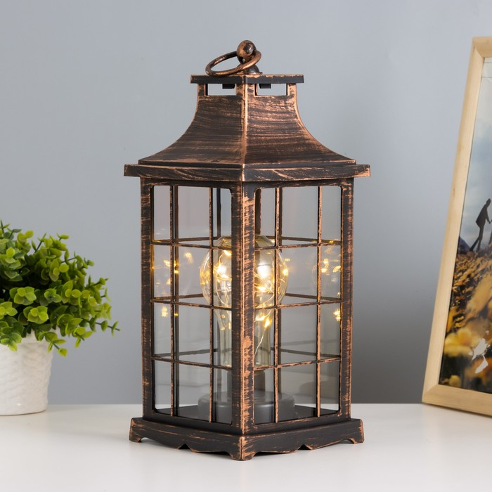 Ночник Ночник "Фонарь лофт " LED черный с медной патиной 13х13х31 см RISALUX