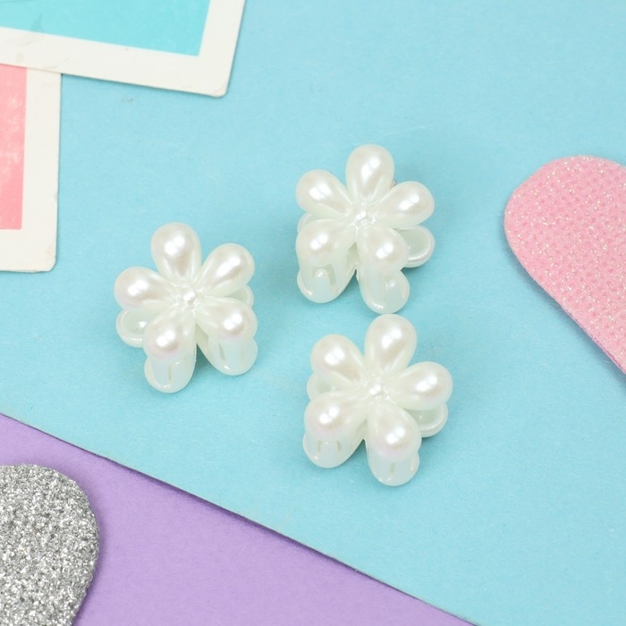 Краб для волос  Краб для волос "Беатрис" (набор 8 шт) цветочек, 2 см, белый