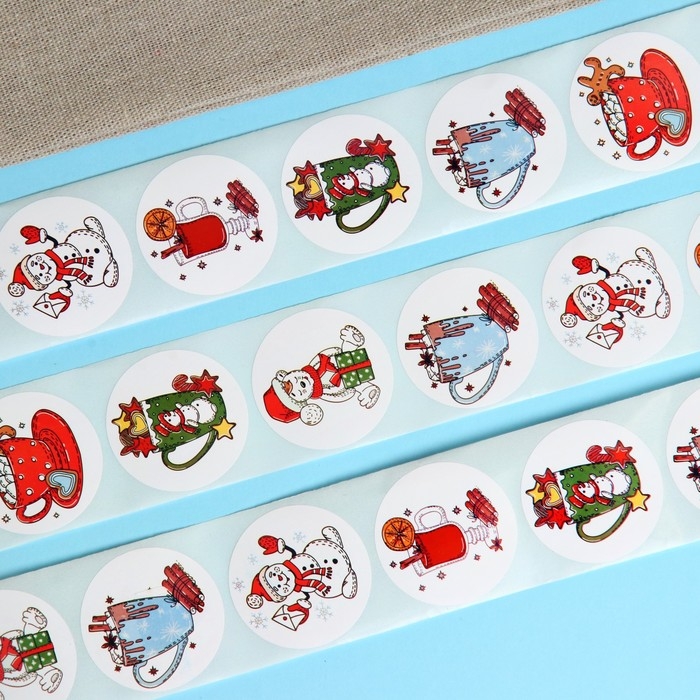 Новый год. Наклейки в рулоне "Новогодние угощения", 500 шт, 3,8 х 3,8 см