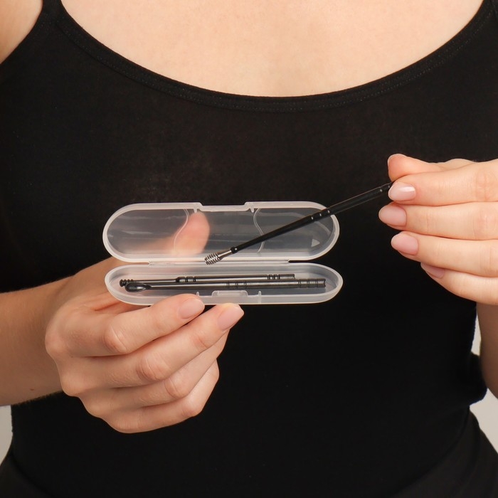 Набор для чистки ушей, 3 предмета, в пластиковом футляре, 10,5 × 3 × 1 см, цвет чёрный Набор для чистки ушей, 3 предмета, в пластиковом футляре, 10,5 × 3 × 1 см, цвет чёрный