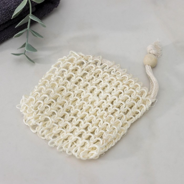 Мочалка-мешочек для вкладывания мыла Доляна, 10×10 см, бежевая