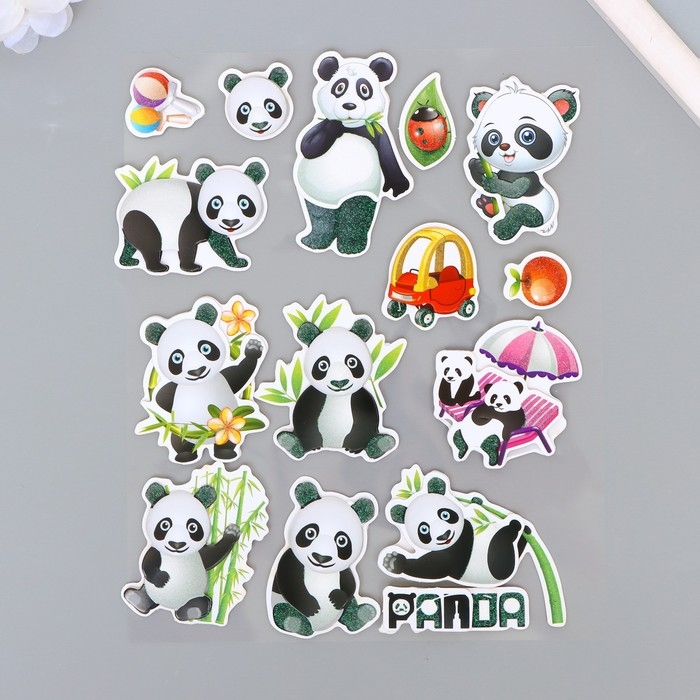 Наклейка пластик, картон 6D с блёстками Наклейка пластик, картон 6D с блёстками "Добрая панда" 25,5х17,5 см