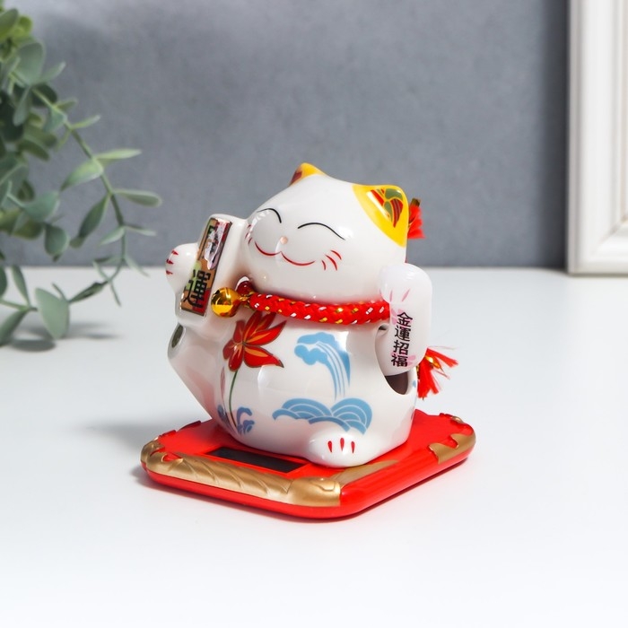 Маятник керамика Маятник керамика "Манэки-нэко с цветком" от солнечных батарей 10х8,3х9,7 см