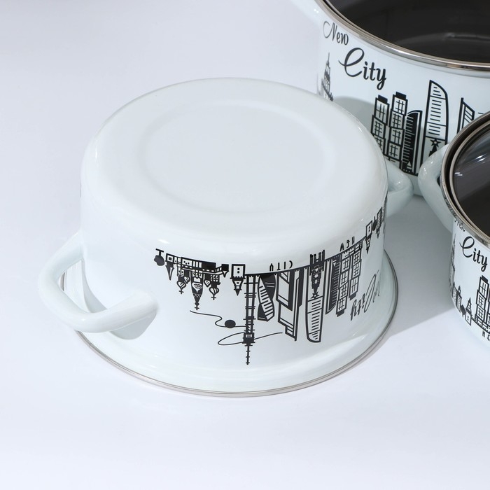 Набор эмалированных кастрюль «Новый город», 3 предмета: 1,5 л, 2,3 л, 3 л, индукция Набор эмалированных кастрюль «Новый город», 3 предмета: 1,5 л, 2,3 л, 3 л, индукция