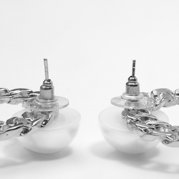 Серьги с жемчугом &laquo;Абстракция&raquo; цепь, цвет серебро