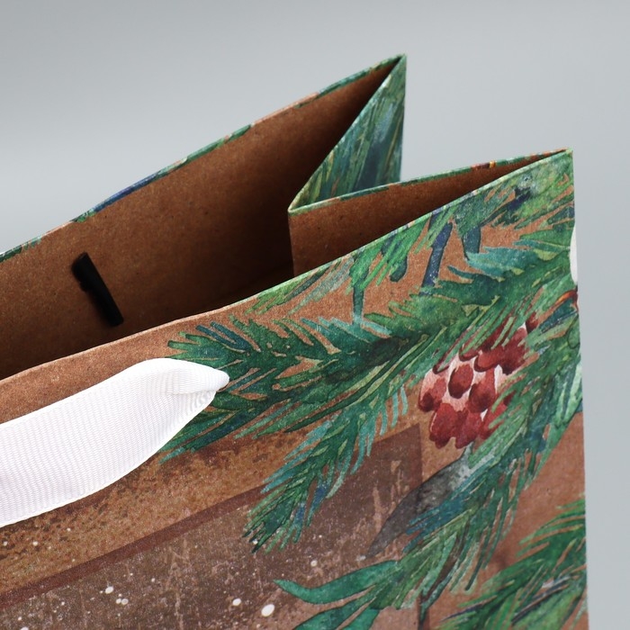 Пакет подарочный новогодний крафтовый вертикальный &laquo;С Новым годом&raquo;, L 31 х 40 х 11.5 см, Новый год