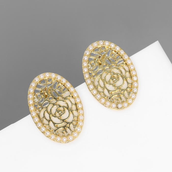 Серьги с жемчугом Серьги с жемчугом "Ажур" грациозная, цвет белый в золоте