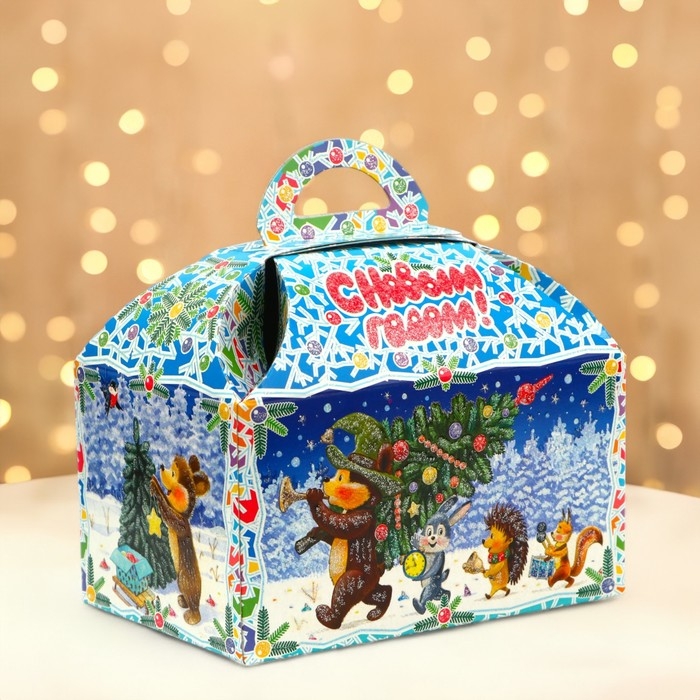 Новый год. Подарочная коробка Новый год. Подарочная коробка "Лесные непоседы в синем" Ларец малый 18,5 x 12,5 x 19см.