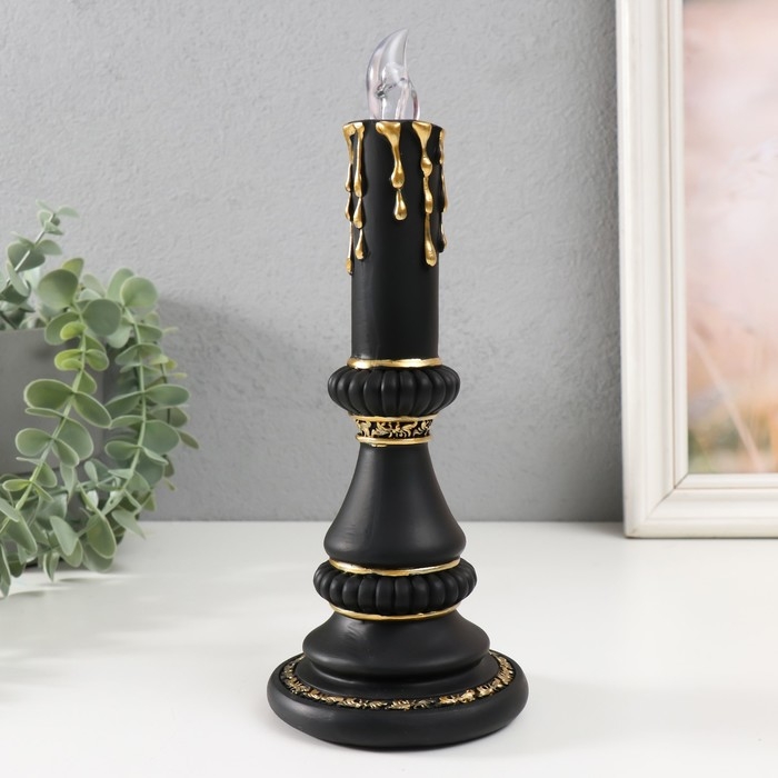 Сувенир полистоун свет  Сувенир полистоун свет "Свеча" 2хLR44 чёрный с золотом 10х10х24,5 см