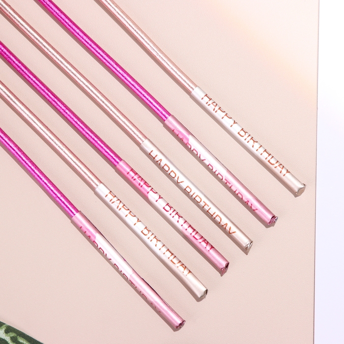 Набор свечей в торт, 6 штук Набор свечей в торт, 6 штук "Happy", 17 см, розовый с металликом