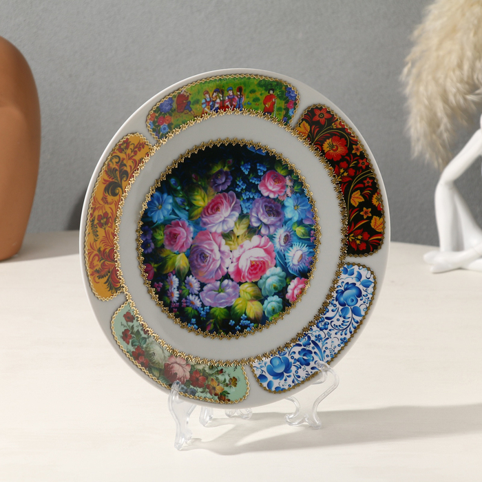 Тарелка декоративная Тарелка декоративная "Русские мотивы. Жостовская роспись", настенная, d=20 см, ручная работа