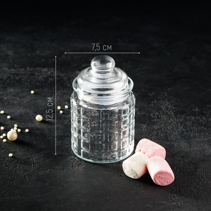 Банка стеклянная для сыпучих продуктов &laquo;Квадраты&raquo;, 280 мл, 7,5&times;12,5 см