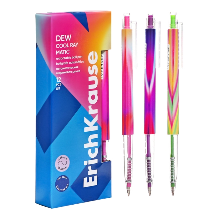 Ручка шариковая автоматическая ErichKrause Dew Matic Cool Ray, узел 0.7 мм, чернила синие, длина линии 1000 метров, МИКС Ручка шариковая автоматическая ErichKrause Dew Matic Cool Ray, узел 0.7 мм, чернила синие, длина линии 1000 метров, МИКС