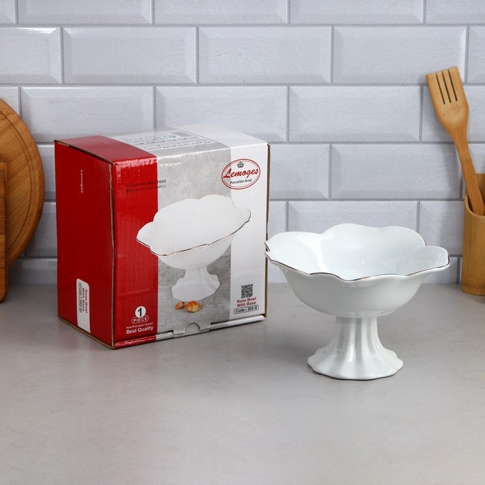 Салатник «Роза», на подставке, 800 мл, золотая обводка, фарфор, Иран Салатник «Роза», на подставке, 800 мл, золотая обводка, фарфор, Иран