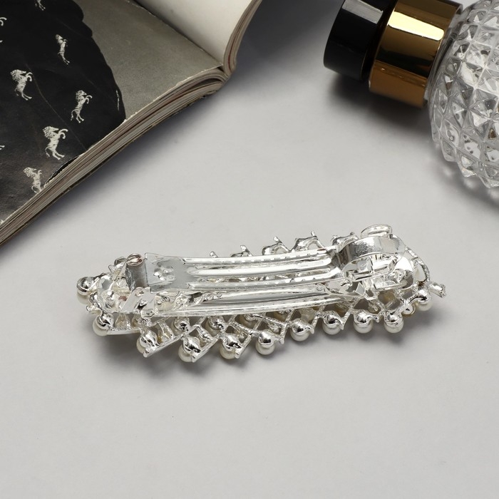 Заколка-автомат для волос Заколка-автомат для волос "Гелая" листок, 8,5 см, серебристо- белый