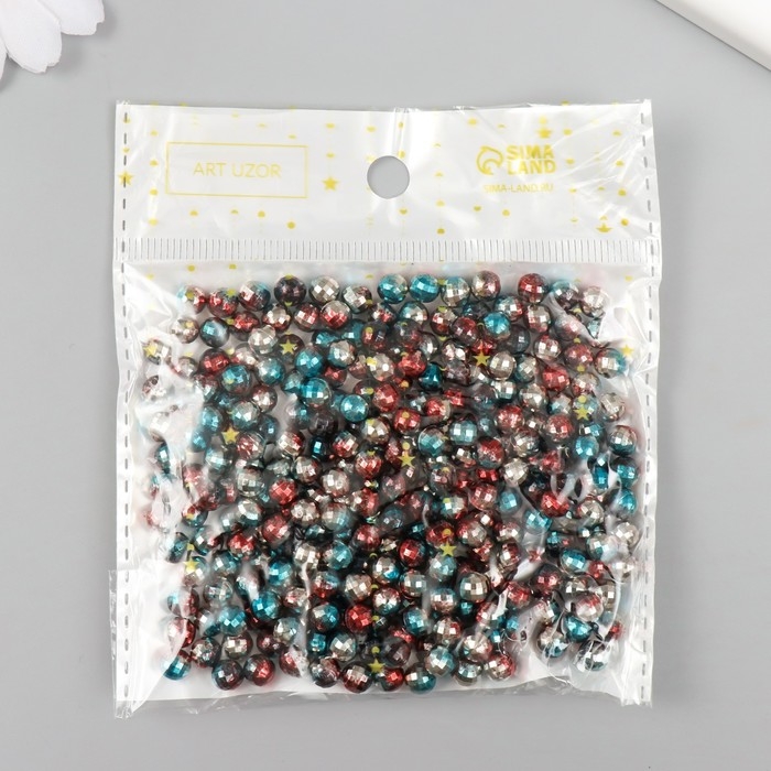 Декор для творчества пластик Декор для творчества пластик "Шарик с гранями. Красно-голубой" набор 30 гр d=0,6 см