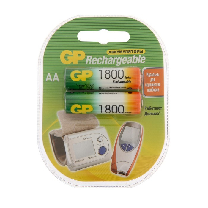 Аккумулятор GP, Ni-Mh, AA, HR6-2BL, 1.2В, 1800 мАч, блистер, 2 шт. Аккумулятор GP, Ni-Mh, AA, HR6-2BL, 1.2В, 1800 мАч, блистер, 2 шт.