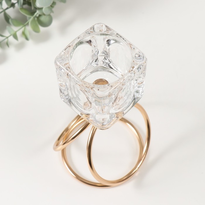 Подсвечник металл, стекло на 1 свечу  Подсвечник металл, стекло на 1 свечу "Ледяной кубик" d=6 см золото 10х10х19 см