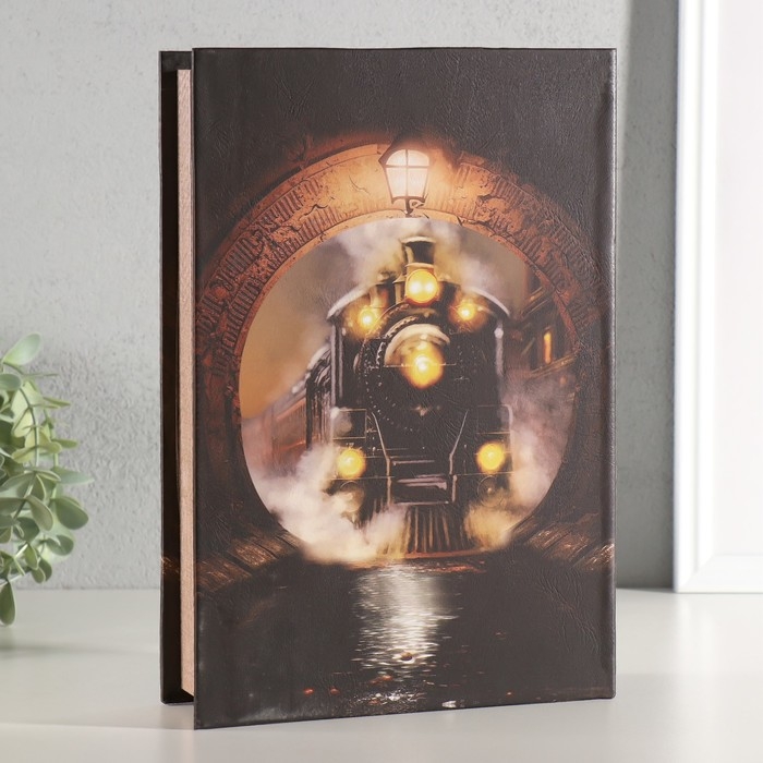 Шкатулка-книга дерево, кожзам, свет Шкатулка-книга дерево, кожзам, свет "Поезд в туннеле" 28х19х6 см