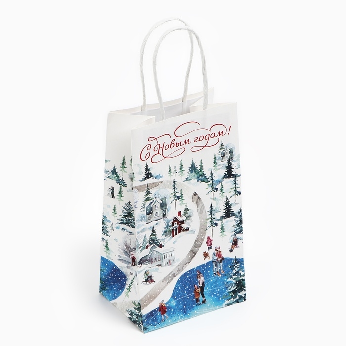 Пакет подарочный новогодний «С Новым годом», белый крафт, 12 х 21 х 9 см , Новый год Пакет подарочный новогодний «С Новым годом», белый крафт, 12 х 21 х 9 см , Новый год
