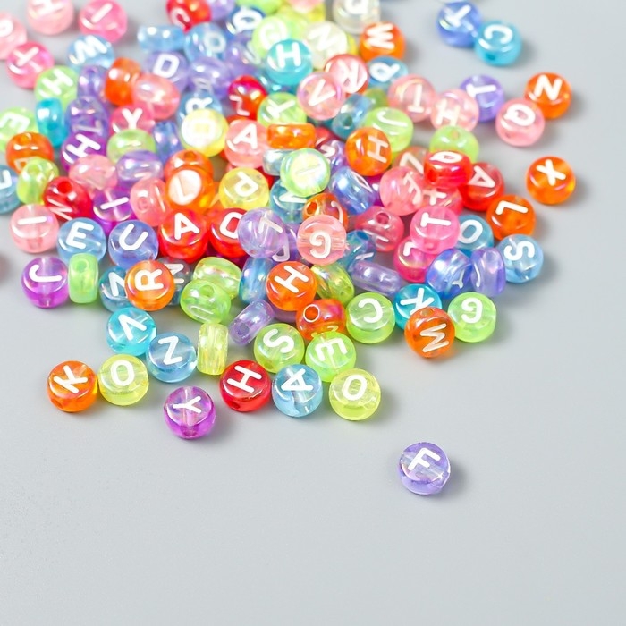 Бусины для творчества пластик Бусины для творчества пластик "Белые английские буквы" цветные набор 20 гр 0,4х0,7х0,7