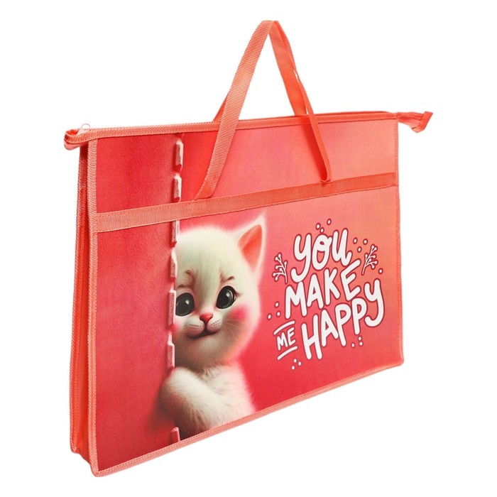 Папка А3 с ручками, пластик, молния сверху, 470 х 335 мм, ПМ-А3-26 Папка А3 с ручками, пластик, молния сверху, 470 х 335 мм, ПМ-А3-26 "Кошачьи прятки" розовый