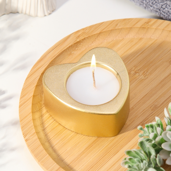 Свеча  Свеча "Сердце малое. Мрамор" в подсвечнике из гипса, 7х3см,золото