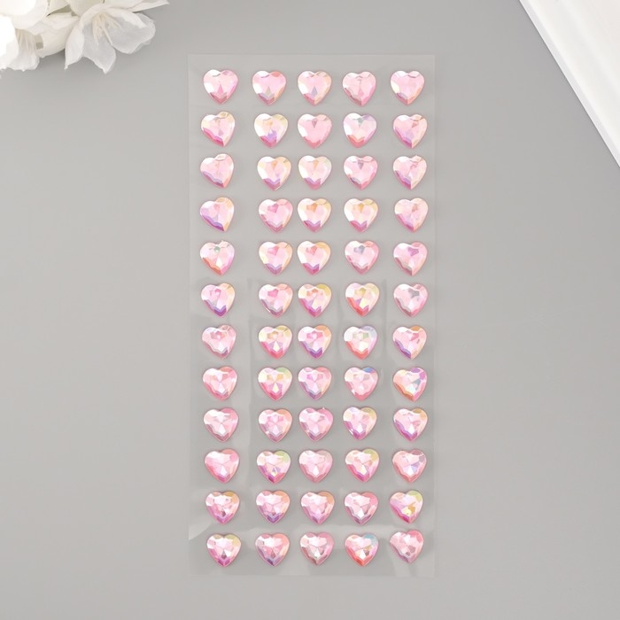 Наклейка пластик стразы Наклейка пластик стразы "Сердце" розовый перламутр 18х8 см