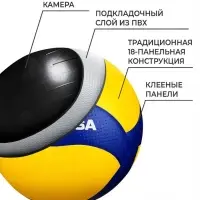 Волейбольный мяч Mikasa V200W, клееный, 18 панелей, размер 5, microfiber PU