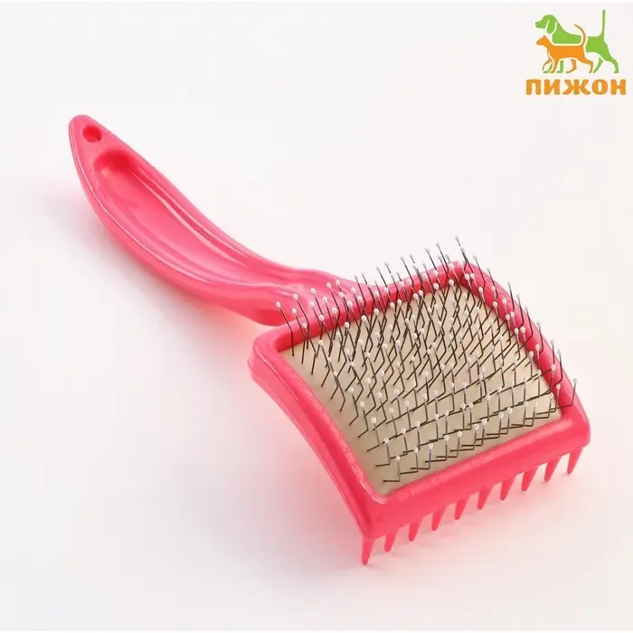 Щётка - пуходёрка средняя, основание 59&times;49 мм, жесткая с каплями, розовая