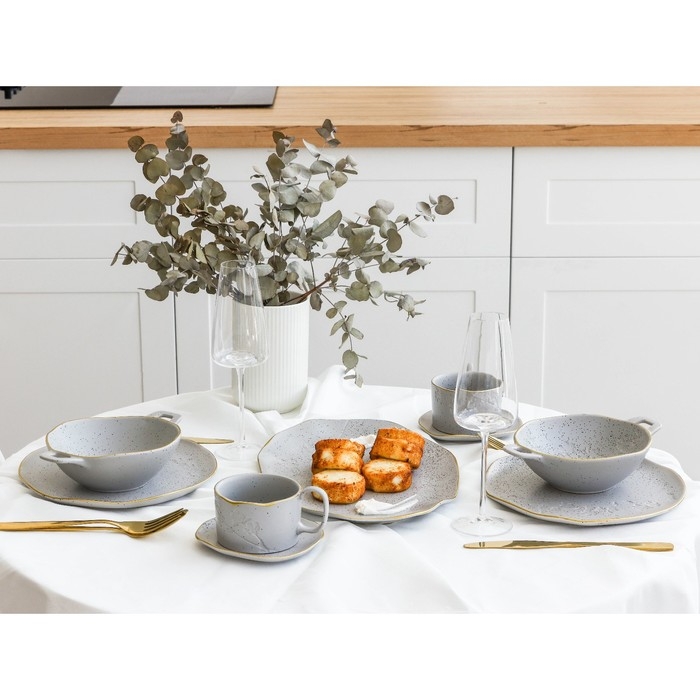 Чайная пара керамическая Dolce Ceramo. «Сканди», 2 предмета: кружка 220 мл, блюдце 13 х 13,6 см