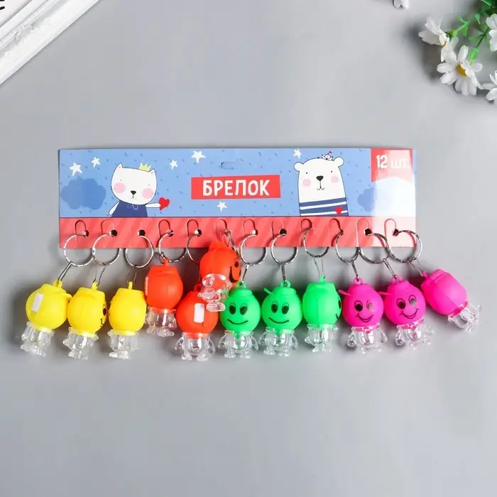 Фонарик брелок для ключей на кольце «Смайлик в кепке», мигает, 5×3×2.5 см, МИКС Фонарик брелок для ключей на кольце «Смайлик в кепке», мигает, 5×3×2.5 см, МИКС