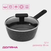 Ковш с крышкой Доляна &laquo;Первый дом&raquo;, 1.2 л, d=18 см, антипригарное покрытие, индукция, алюминий, чёрный