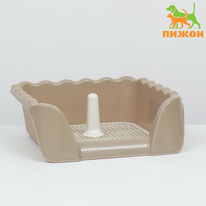 Туалет для собак с высокими бортами и съемной сеткой 43х43х15 см, бежевый Туалет для собак с высокими бортами и съемной сеткой 43х43х15 см, бежевый
