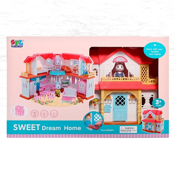 Дом для кукол с набором животных «Семья кроликов» и питомцем, свет, звук Дом для кукол с набором животных «Семья кроликов» и питомцем, свет, звук