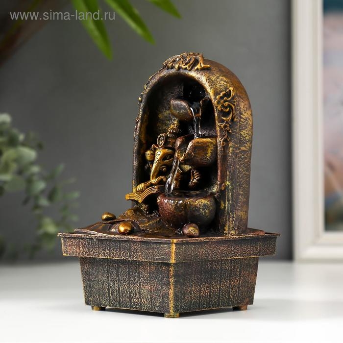 Фонтан настольный от сети Фонтан настольный от сети "Ганеша с книгой у водопада" 20х12,5х12,5 см