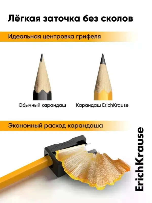 Карандаш чернографитный ErichKrause. Amber 101, НВ, с ластиком, шестигранный