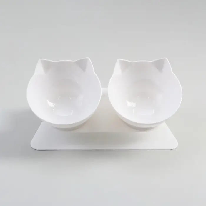 Миски, 27.5&times;14&times;15 см, 2 шт., на белой подставке, пластик, белые