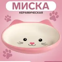 Миска керамическая &laquo;Кошачья мордочка&raquo; 200 мл - 14&times;12&times;3.5 см, розовая/белая
