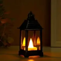 Светодиодная свеча в подсвечнике RISALUX &laquo;Фонарь малый&raquo;, LED-ночник, от батареек 3&times;LR44, чёрно-серебристый, 6&times;6&times;13 см