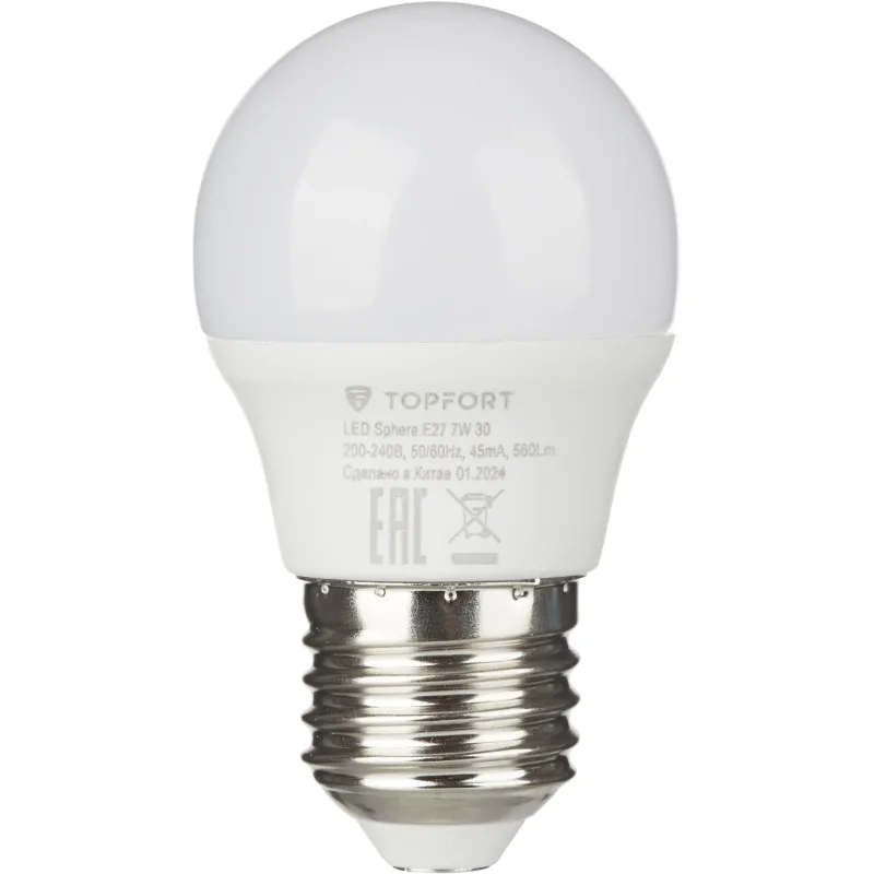 Лампа светодиодная Topfort E27 7W 3000K шар
